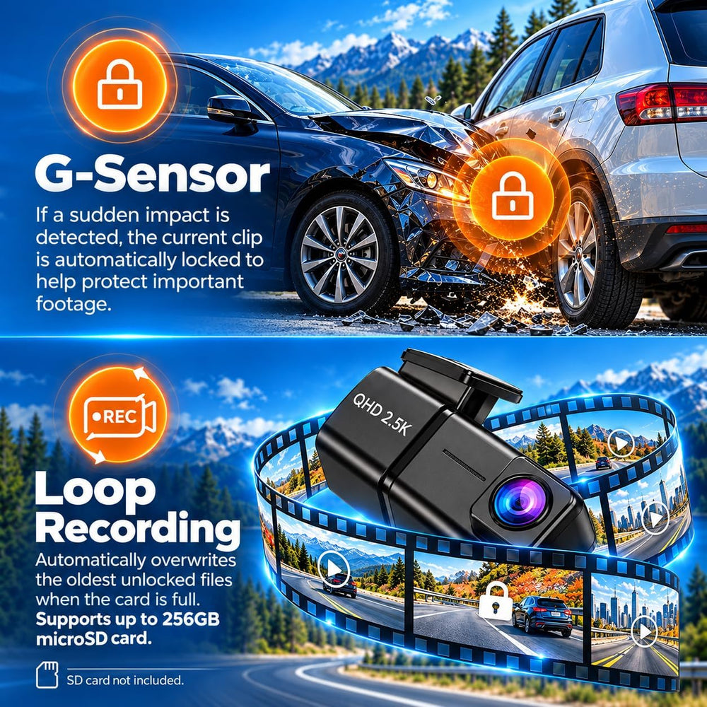 Dash Cam Front Camera for Cars, 2.5K WiFi Dash Cam, 1.47" Screen, 256GB ...