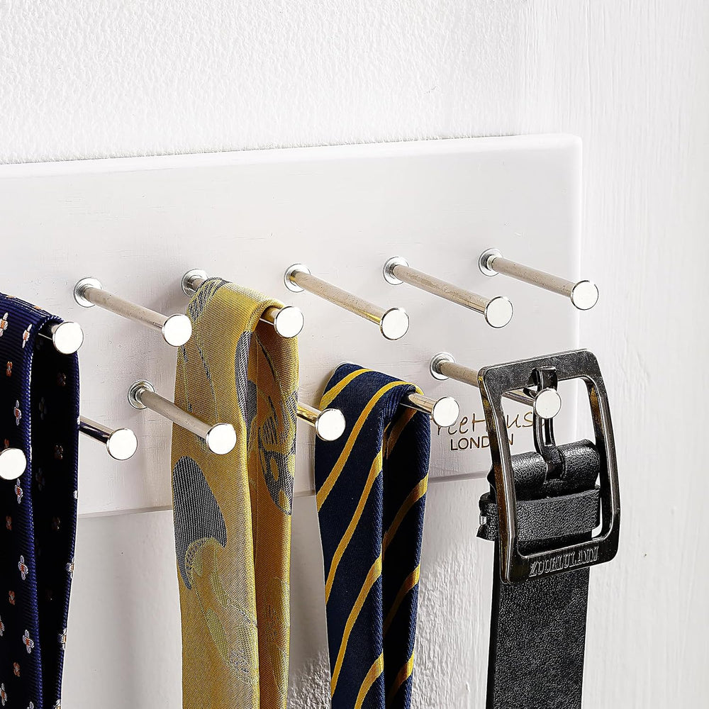 TreeHouse London Tie Rack Organizer – Holds 40 Large Ties – Solid Wood & ...