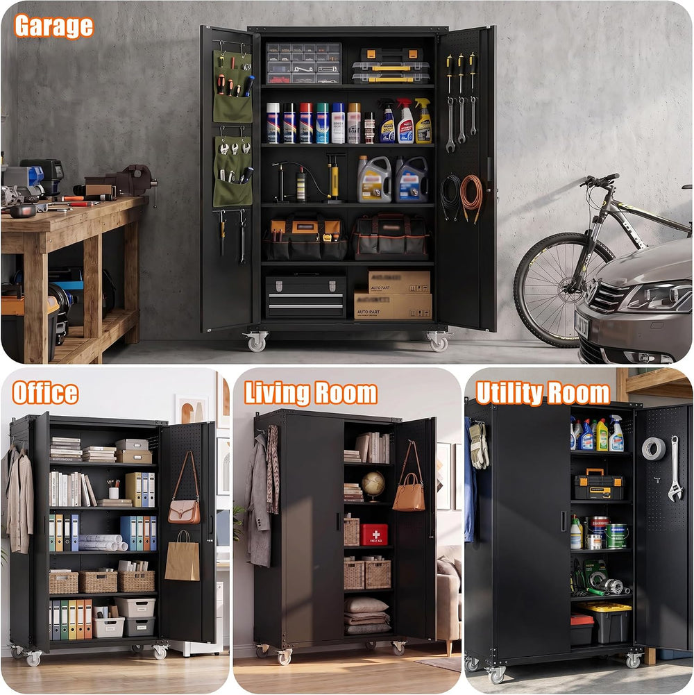 70.5" Extra Large Rolling Garage Cabinet, 20"D Metal Storage, Black