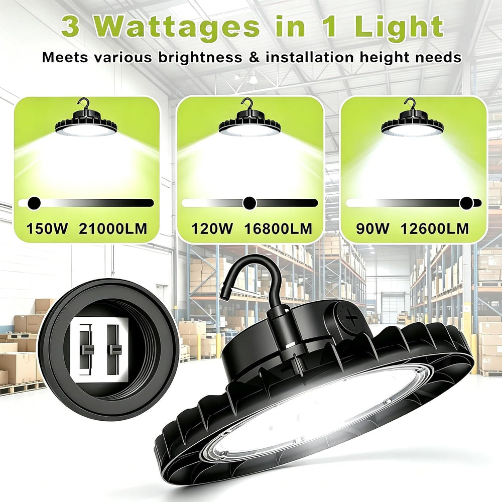 150W UFO LED High Bay Light 8-Pack Dimmable,3Watt Selectable & 5000K