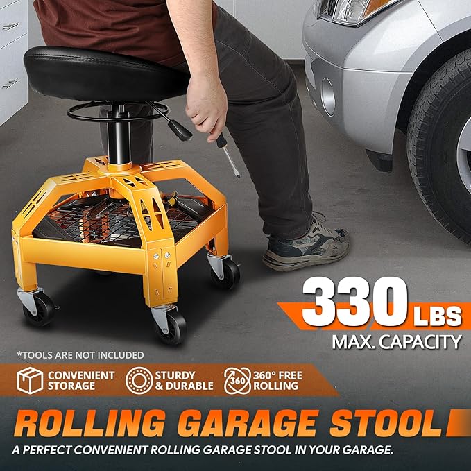 DNA MOTORING Rolling Padded Seat Adjustable Height Seat 330lbs Capacity Rolling