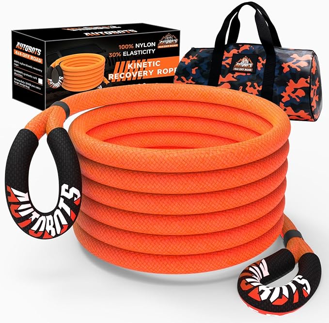 AUTOBOTS 1" x 20'Kinetic Recovery Rope，Heavy Duty Tow Rope Tow Strap