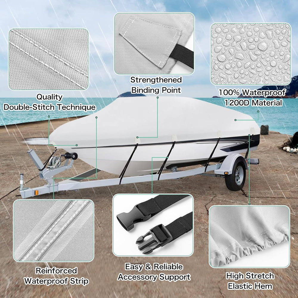 Waterproof 20-22FT Boat Cover, 1200D Heavy Duty Trailerable Cover