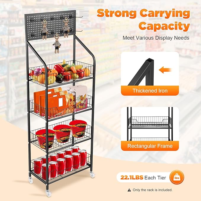 Retail Display Rack 4-Tier Market Merchandise Display Shelf