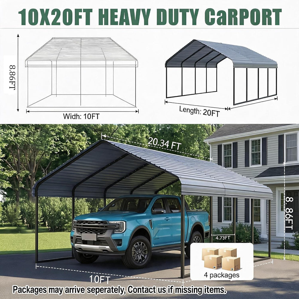 Gray 10x20 ft Heavy Duty Metal Carport Kit