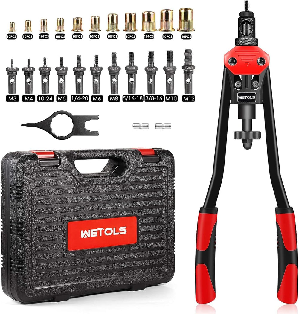 WETOLS Rivet Nut Tool Kit, 16'' Rivnut Tool with 11 Metric and SAE Ma...