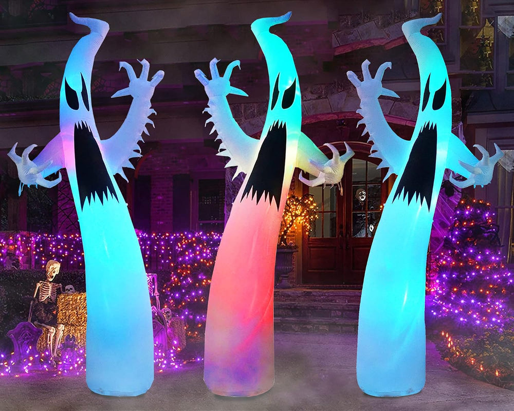 [3-Colored Flashing LED Lights] 12FT Giant Halloween Inflatables Ghost
