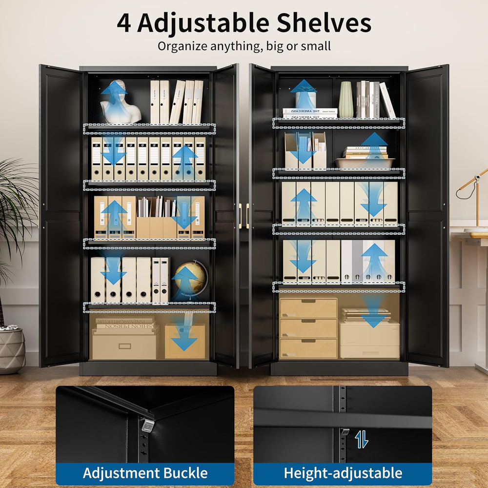 71" Black Metal Storage Cabinet with Doors, Heavy Duty