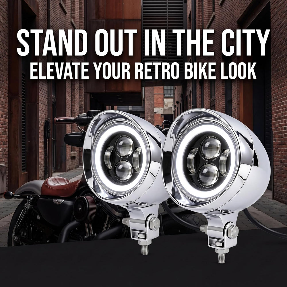 2 Pcs Chrome LED Motorcycle Fog Passing Lights Auxiliary Lamp for Motorcycles...