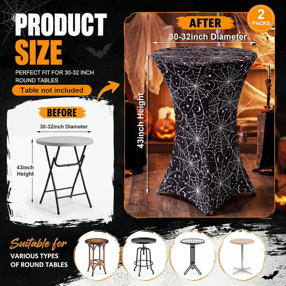 2 Pack Halloween Cocktail Tablecloth, Round High Top Table Covers