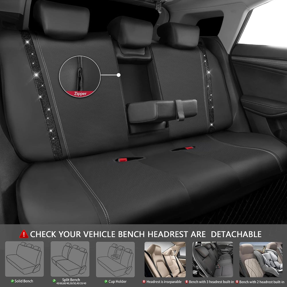 CAR PASS Leather Bling Seat Covers Full Sets 16 pcs, Bling Diamond Car Access...