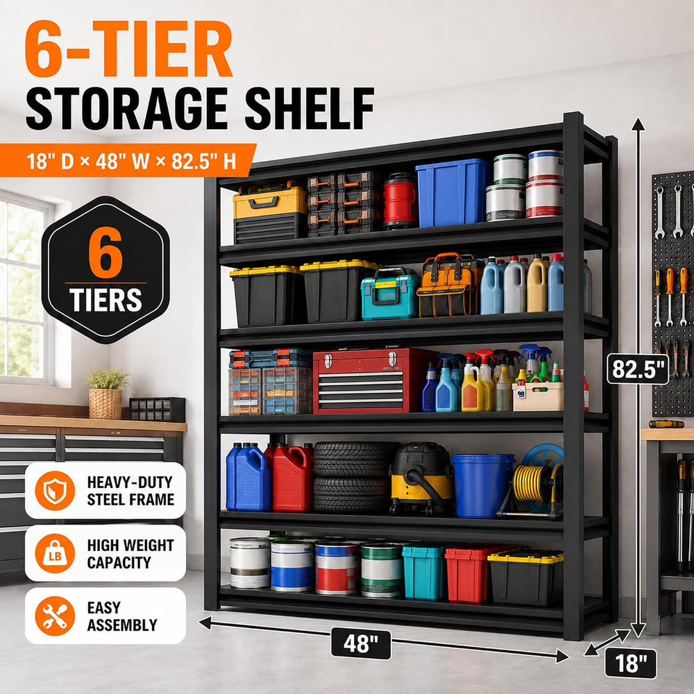 SAWJEC 48" W x 18" D x 82.5" H Tall Heavy Duty 6 Tier Garage S...