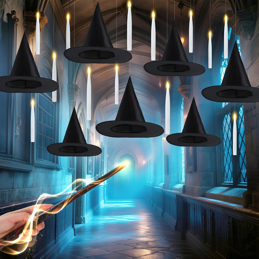JOYIN 20Pcs Halloween Floating Candles and Witch Hat Light Up with Wand Remot...
