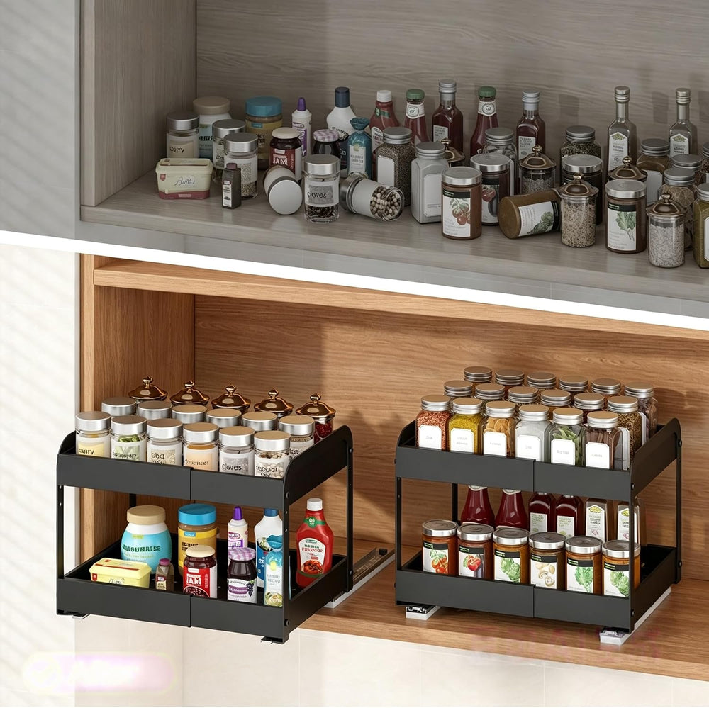 Across-Star Expandable Pull Out Drawers For Shallow Cabinets, 2-Tier Slide Ou...