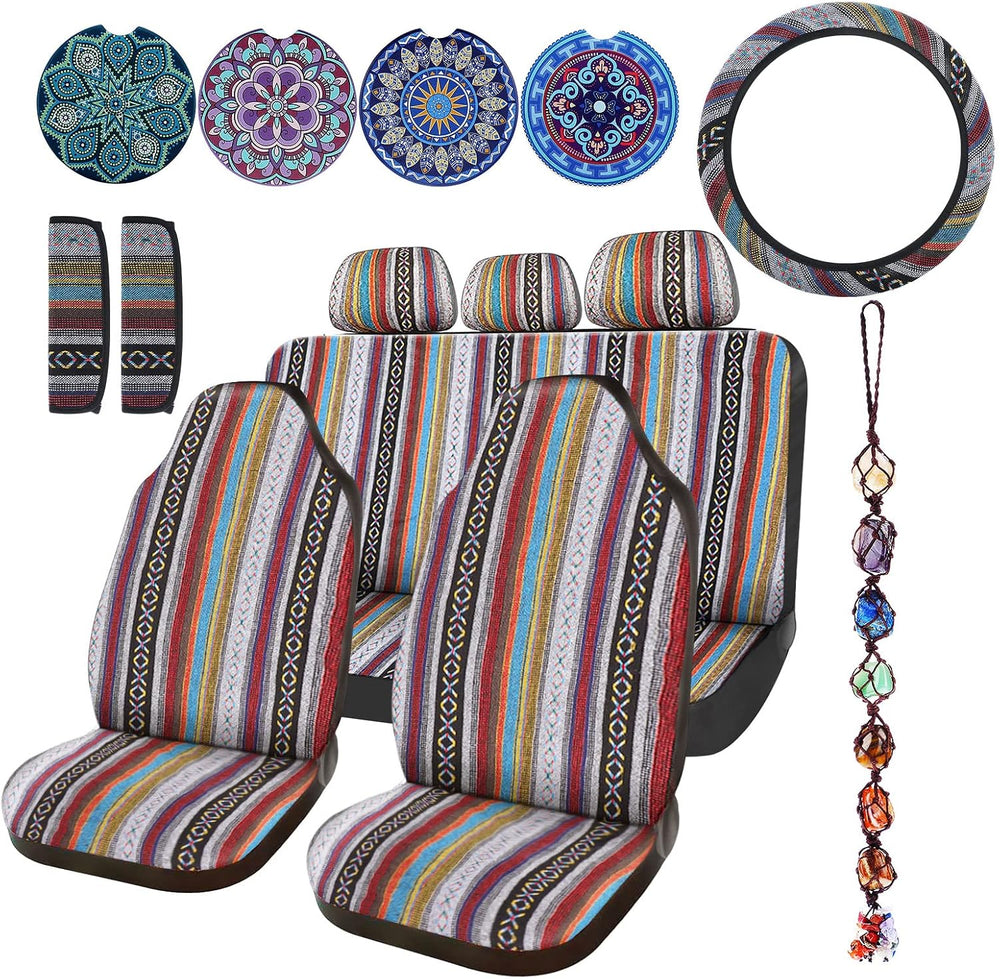 Frienda 14 Pcs Baja Saddle Blanket Car Seat Covers Full Set, Stripe Style