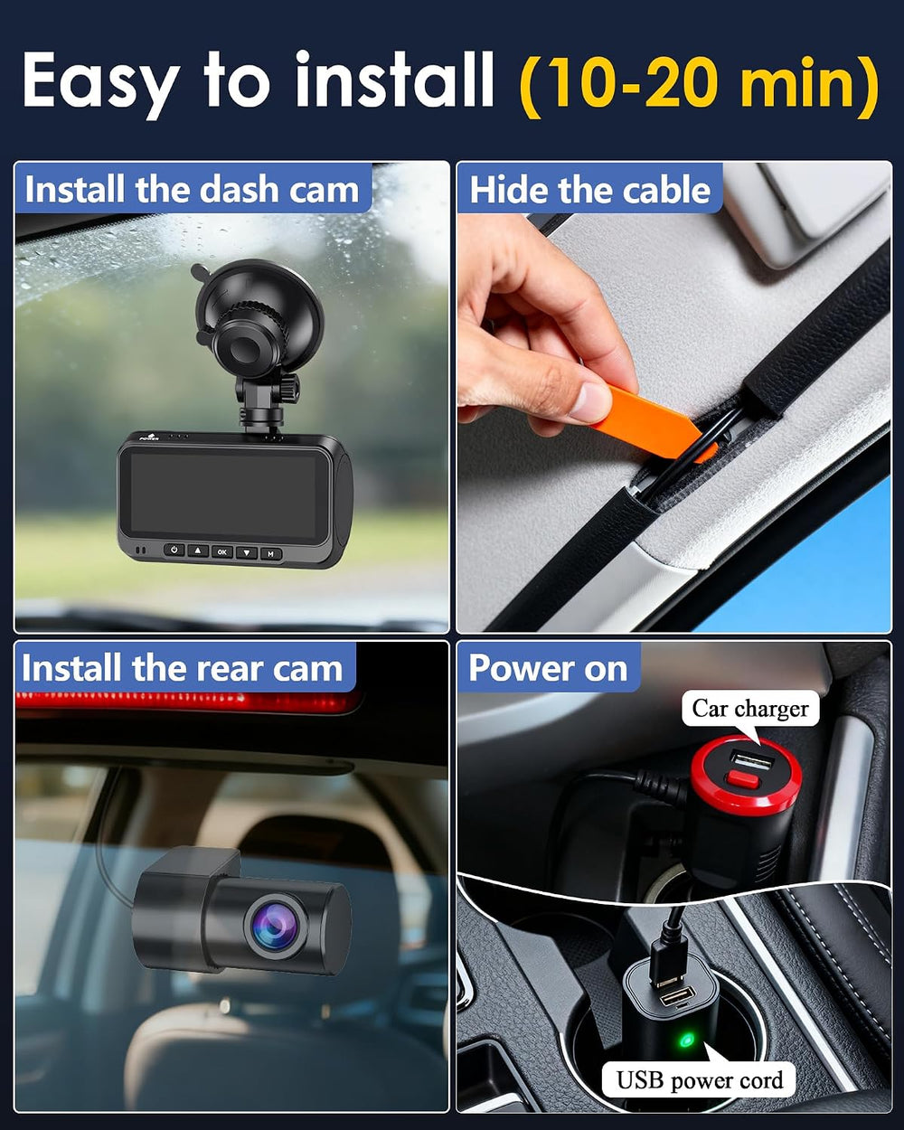 Front and Rear Dash Cam for Truck: 4K+1080P Dual Dash Camera for Ford F150