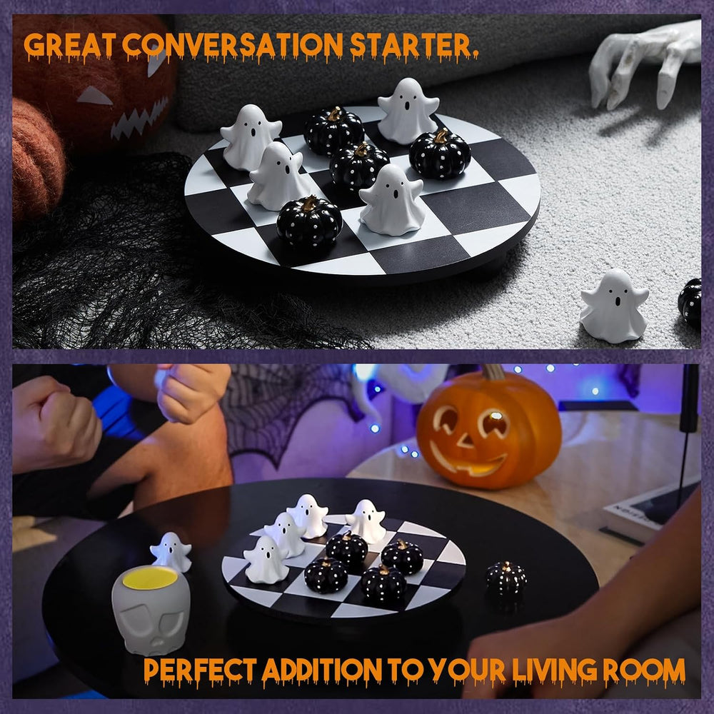 WDS WONDROUS Halloween Decor Tic Tac Toe Game Set with Pumpkin Ghost Pieces