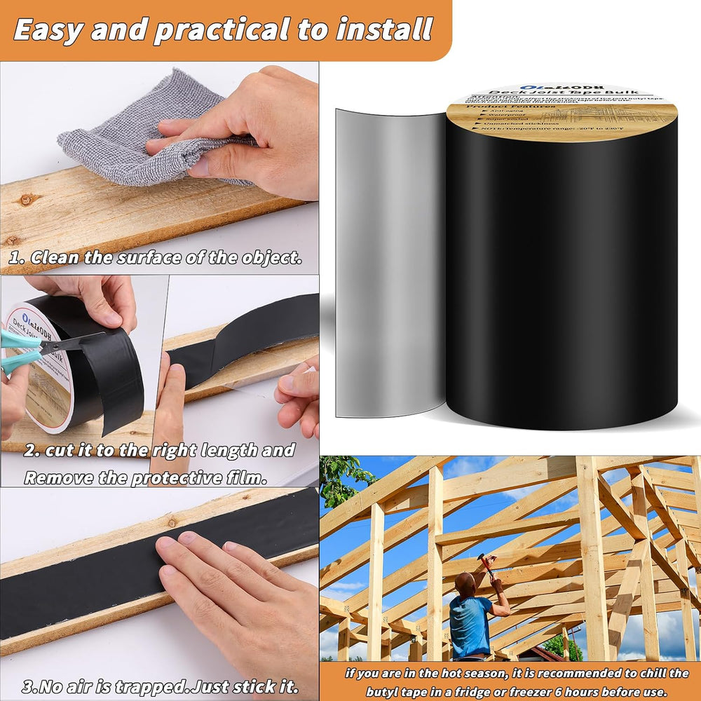2 Rolls Butyl Joist Tape for decking, 6 Inch x 50 Feet Weatherproof Butyl Sea...