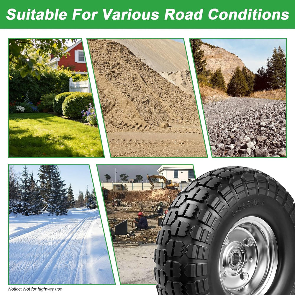 4.10/3.50-4 Tire Wheels Flat Free 10" Heavy Duty Solid Flat-Free Replace...