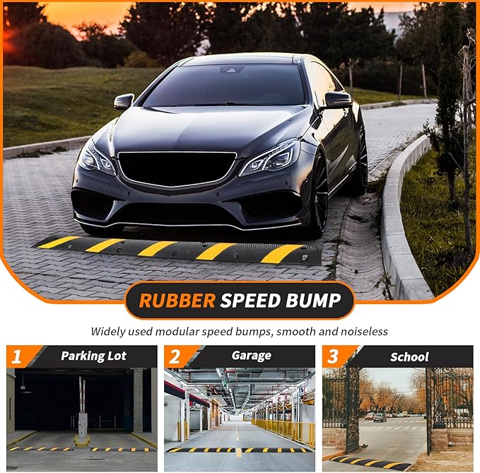 84'' Rubber Speed Bump, 1 Pack 2 Channel Modular Heavy Duty Speed Bum...