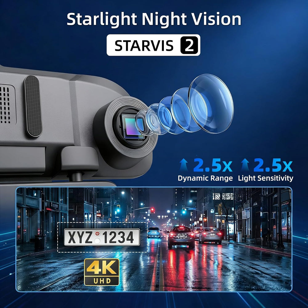 12'' Rear View Mirror Camera,4 Channel Mirror Dash Cam 4K+3x1080P,Das...