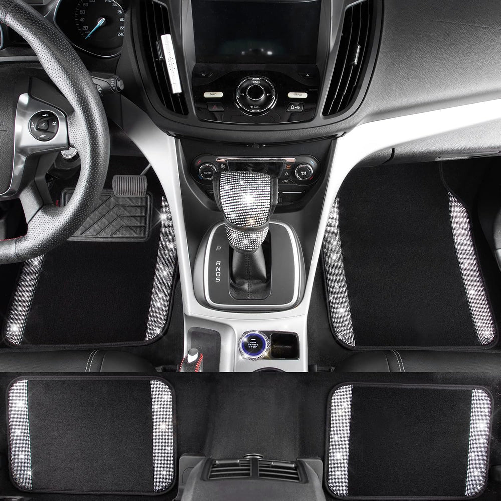 CAR PASS Rhinestone Bling Diamond Car Seat Covers Leather Shining Car Floor M...