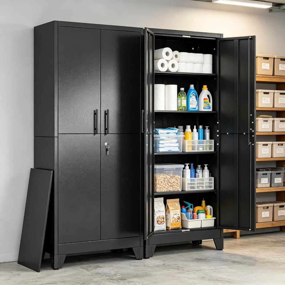 Metal Pantry Cabinets, 71" H Lockable Steel Storage Cabinet with 2 Doors