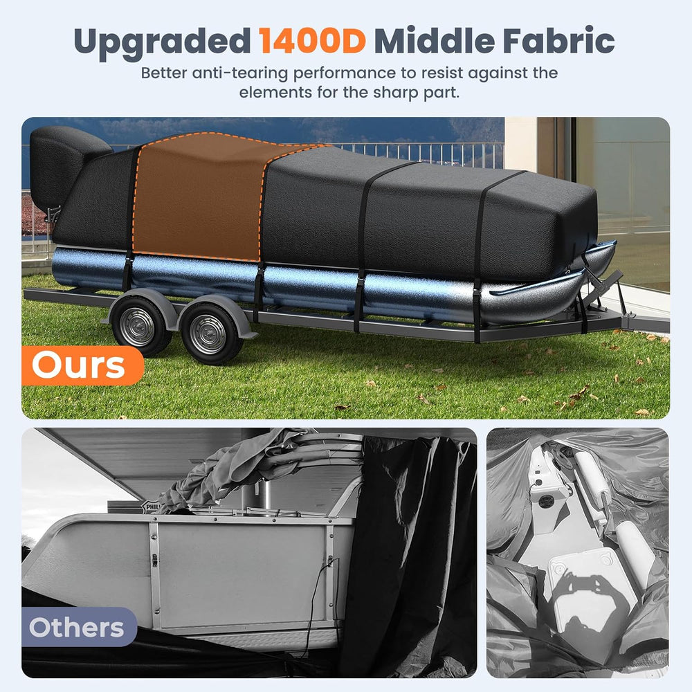 Pontoon Boat Cover, 1400D Reinforced, Motor Cover, 21-24ft, Black