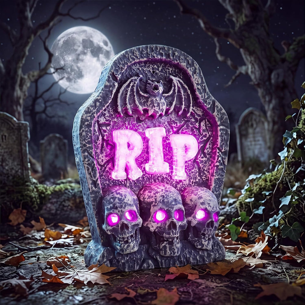 Halloween Animatronic 16in Rip Tombstone, Decorations with Creepy Sound
