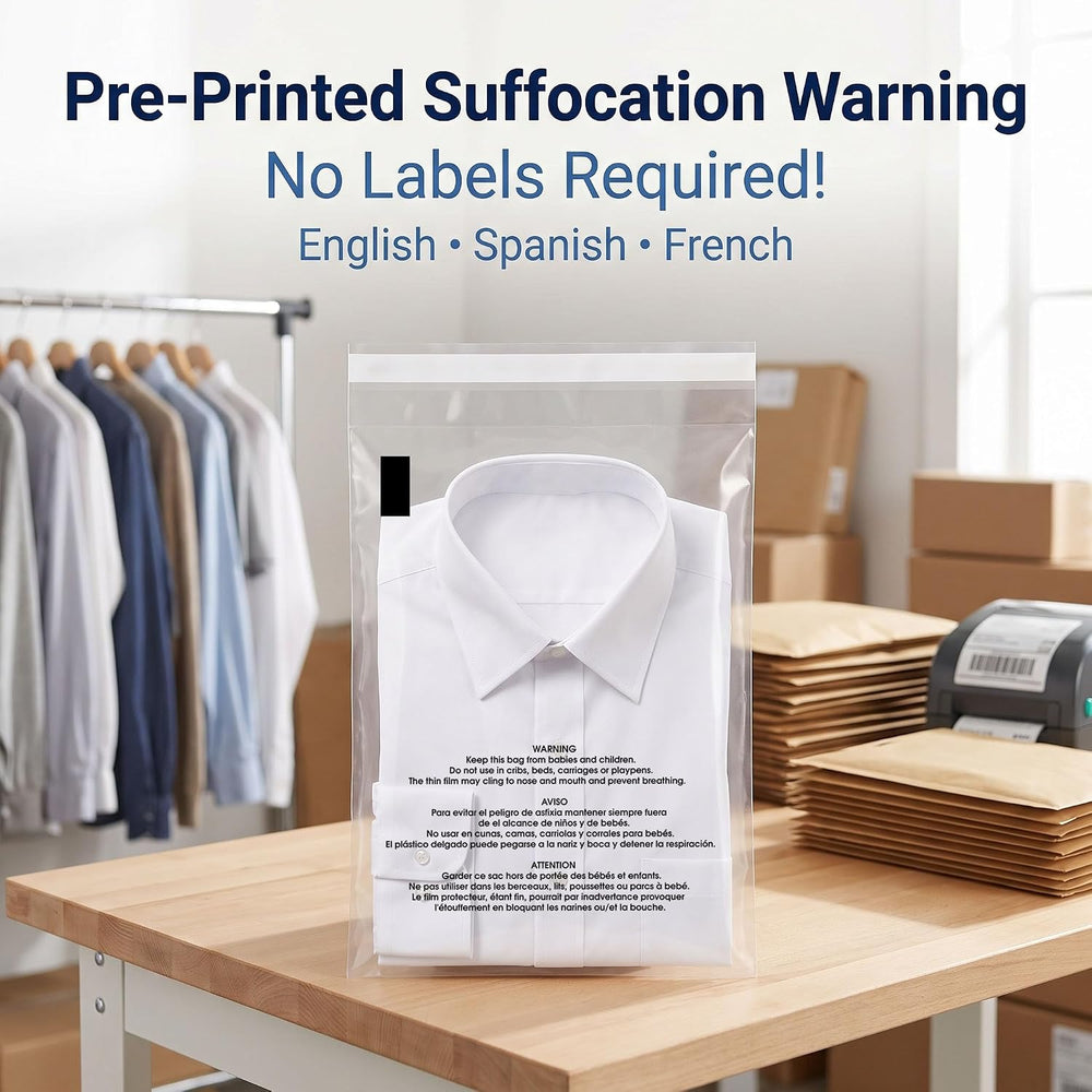 10" X 15" (1000 Count) Self Seal Clear Poly Bags with Suffocation W...