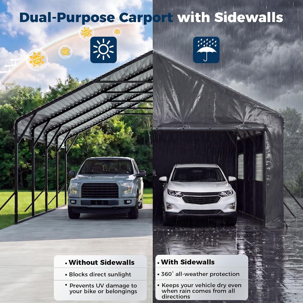 20x20FT Metal Carport with Removable Sidewalls & Mesh Windows