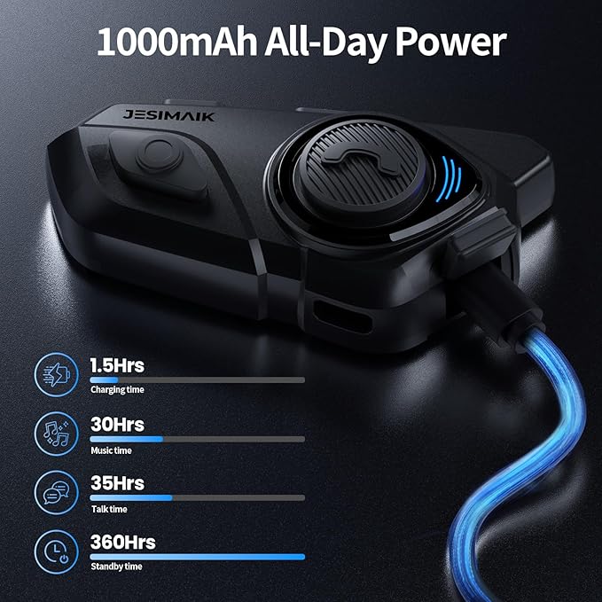 Motorcycle Helmet Bluetooth Headset, 10 Way 2KM Helmet Communication System (...
