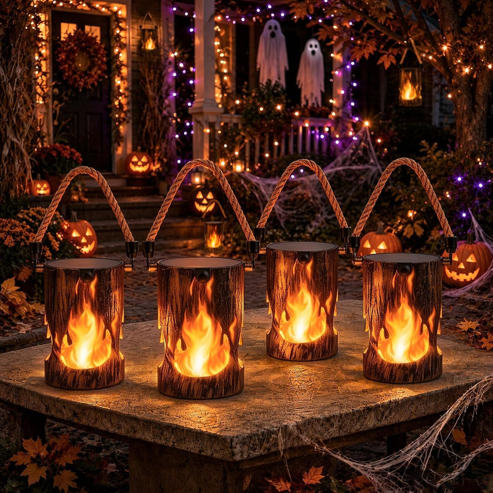 4 Pack Solar Halloween Lanterns Outdoor with Flickering Flame
