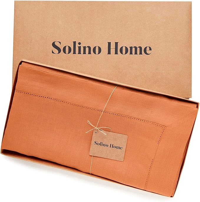 Solino Home Linen Pumpkin Tablecloth 60 x 108 Inch - Classic Hemstitch, 100% ...