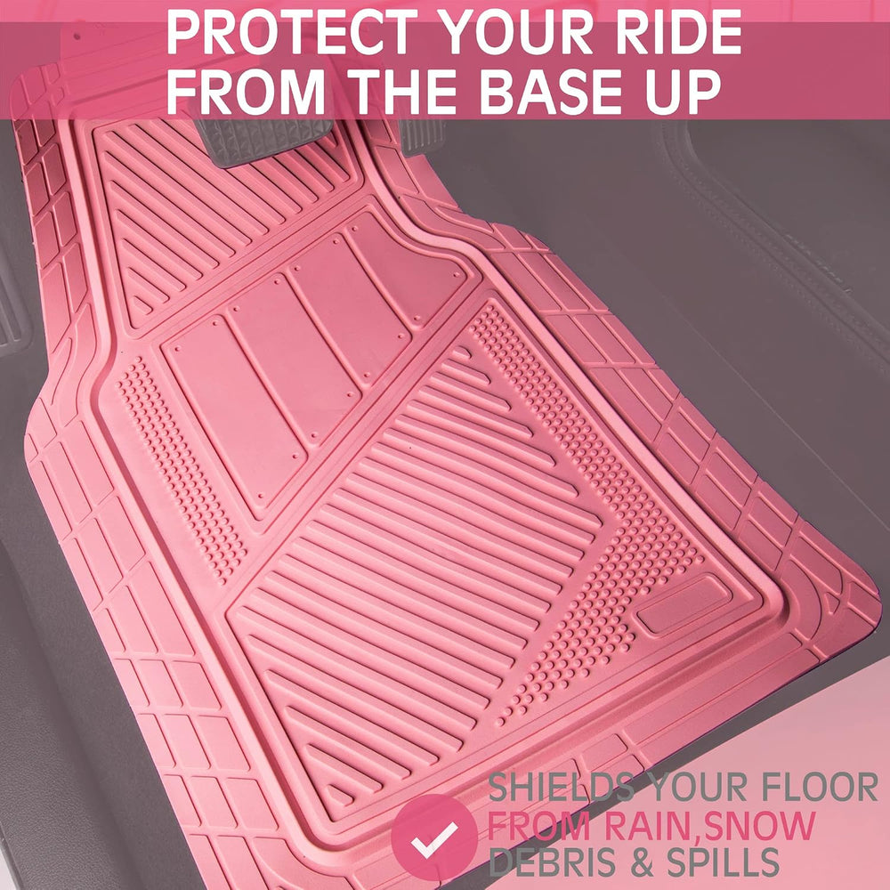 CAR PASS Heavy Duty Rubber Floor Mats 4-Piece,Pink Car Mats Full Sets Anti-Sl...