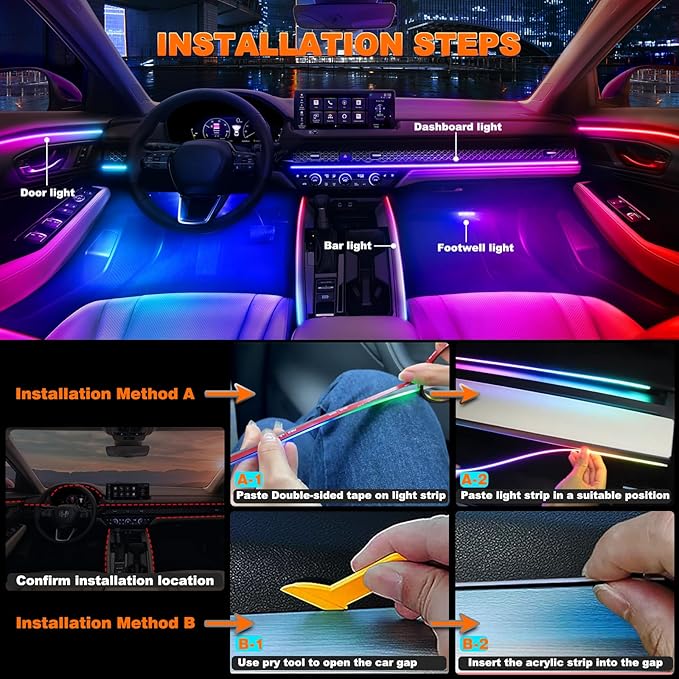 Car LED Strip Lights, Interior Acrylic LED Lights