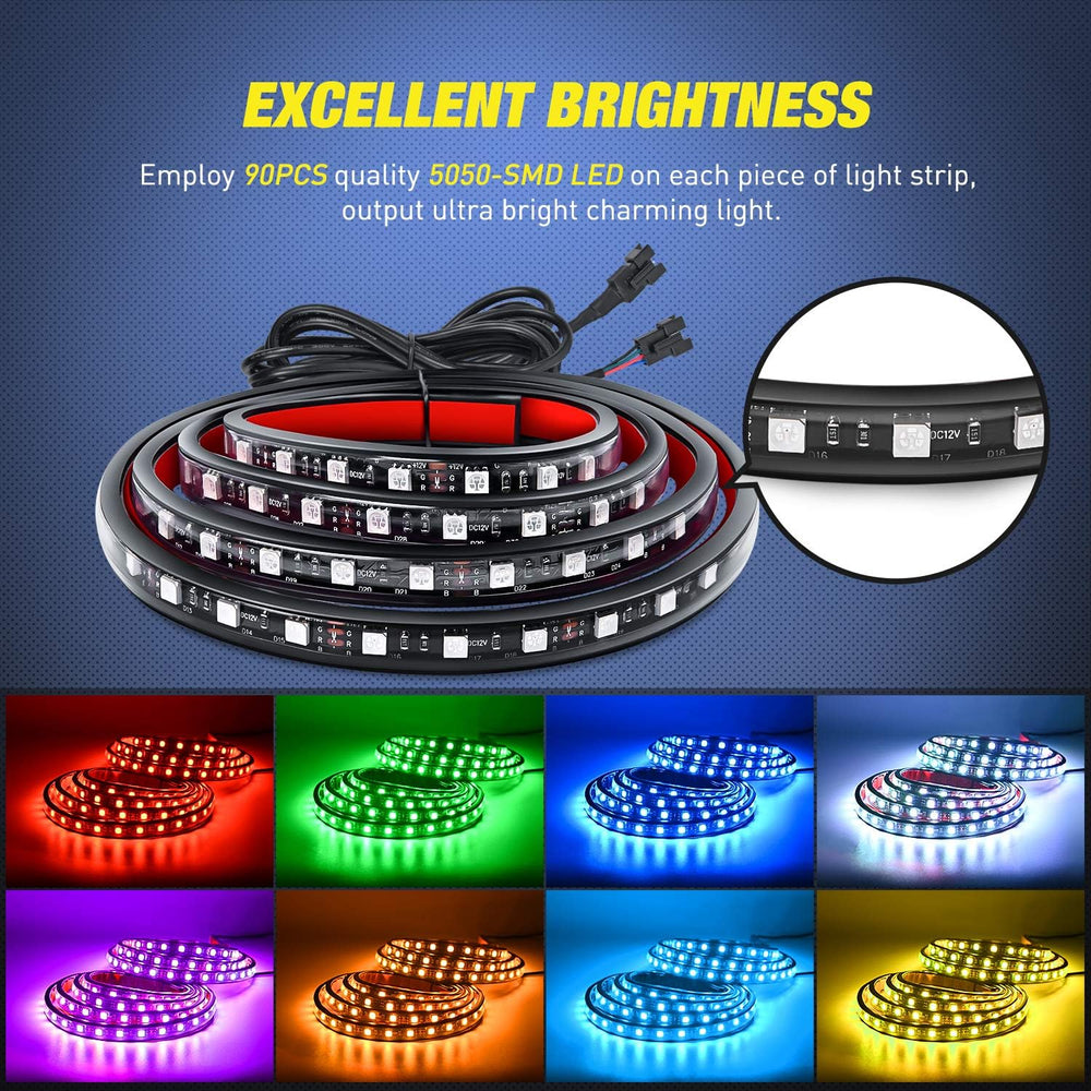Nilight - TL-31 2PCS 60Inch RGB Truck Bed Light Strip Kit 180 LED RF Remote C...