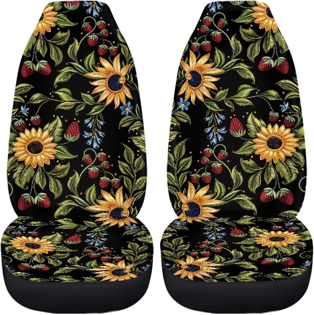 Strawberry & Sunflower Print Car Seat Covers for Men Women, Auto Decorati...