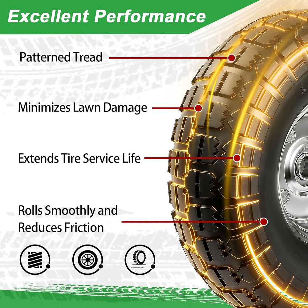 4.10/3.50-4 Tire Wheels Flat Free 10" Heavy Duty Solid Flat-Free Replace...