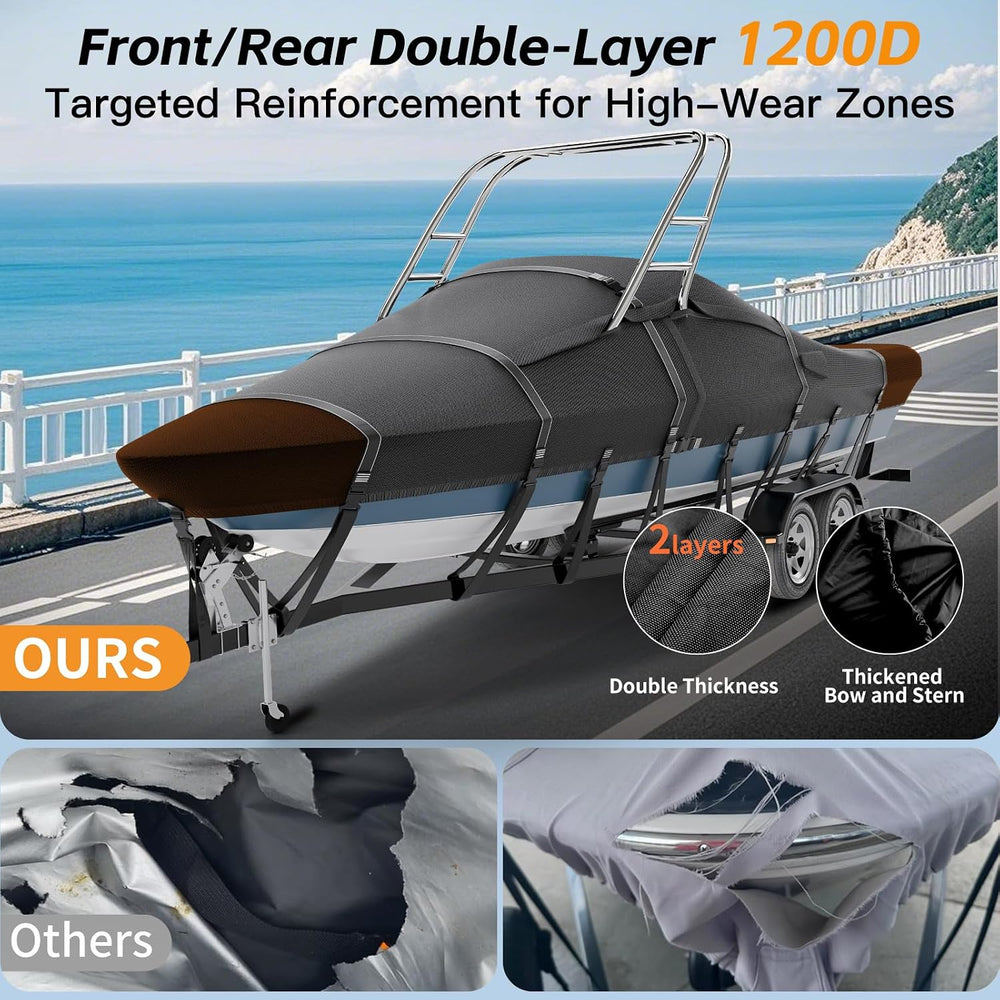 1200D Solution Dyed Ski&Wakeboard Tower Boat Cover with Stoage Bag, 17’-19‘