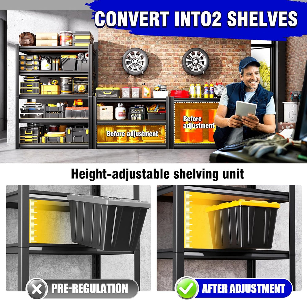 71"H-32"W-14"DGarage Shelving-5 Tier Garage Storage Shelves,Ad...