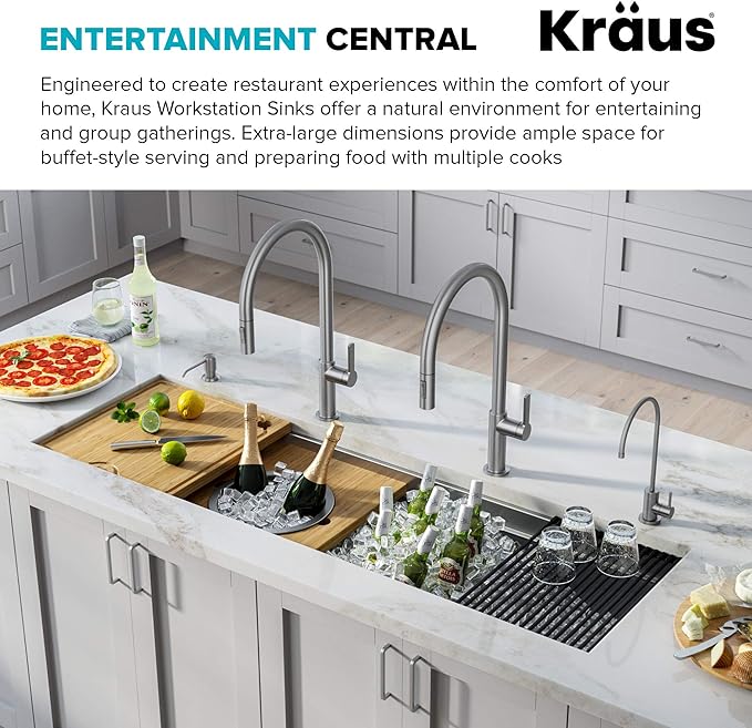 KRAUS Kore 57-inch Undermount Workstation 16 Gauge Single Bowl Stainless Steel