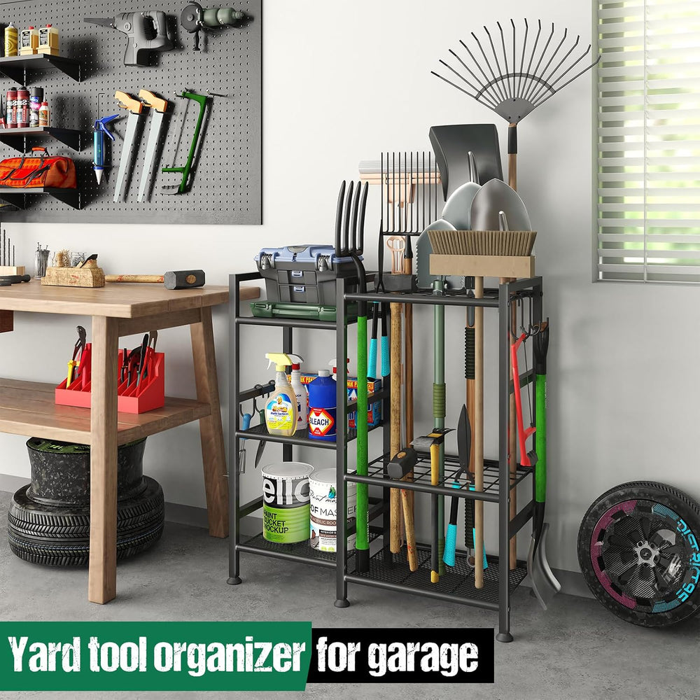 Garden Tool Organizer with Large Hooks, Garage Storage Rack