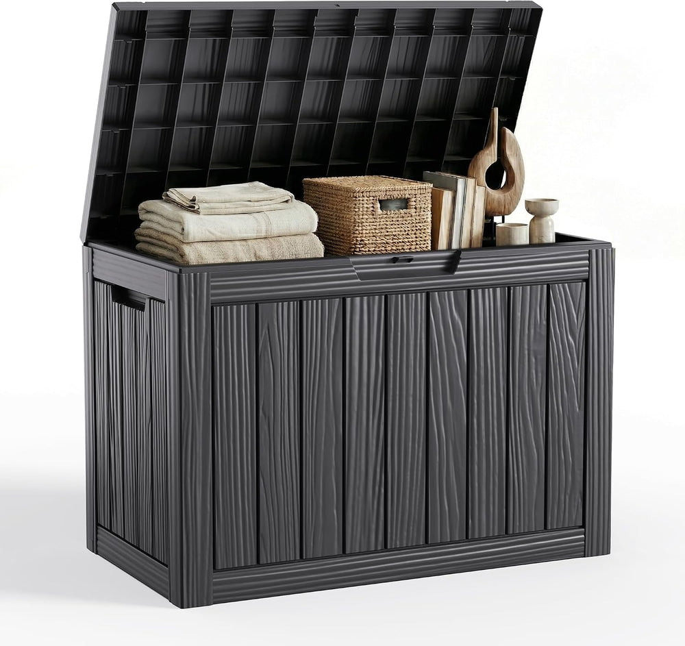 Vixzen 55 Gallon Outdoor Storage Box Waterproof, Deck Boxes Lockable, Black