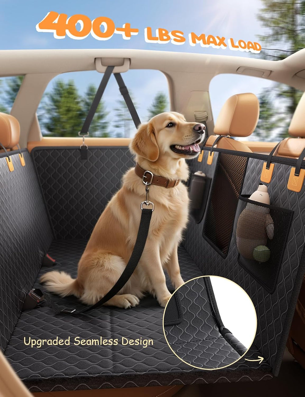 Lamicall Dog Car Seat Cover for Back Seat with Hard Bottom for Car & SUV L