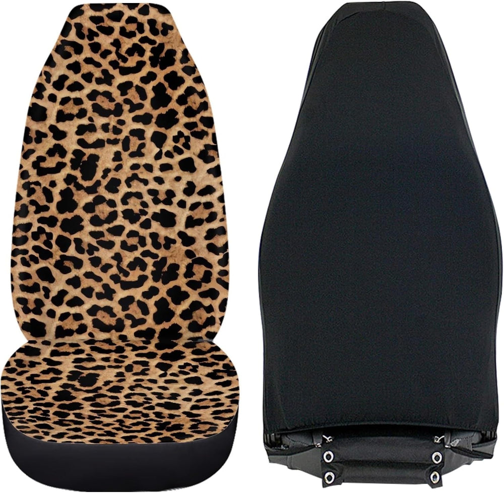 UNICEU Classic Brown Leopard Car Seat Covers Front Seats Only Set of 2, Soft ...