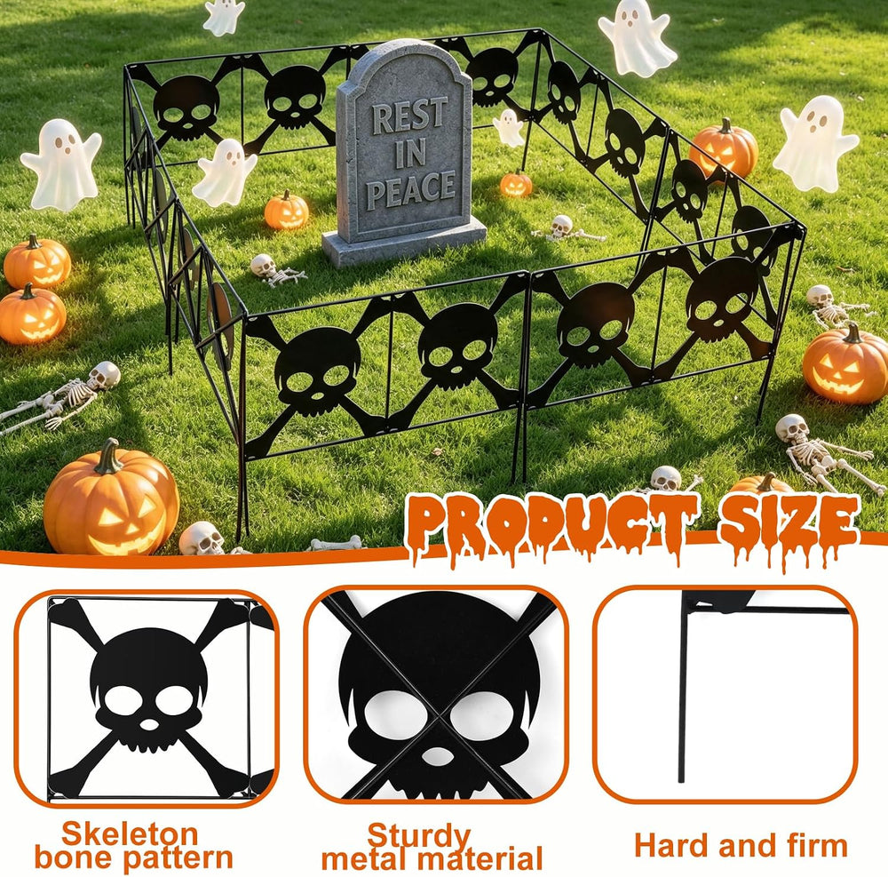 8Pcs Metal Halloween Skeleton Fence Panels 15.7x12.6'' Graveyard Yard...