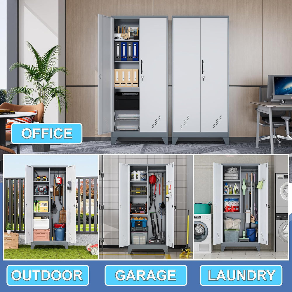 61" Metal Storage Cabinet with Lockable Doors, Cleaning Supply Cabinet w...