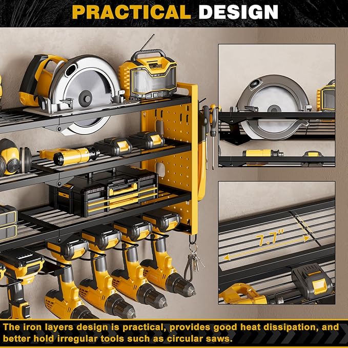 Power Tool Organizer Wall Mount, Cordless Drill Organizer, 4 Layers Large