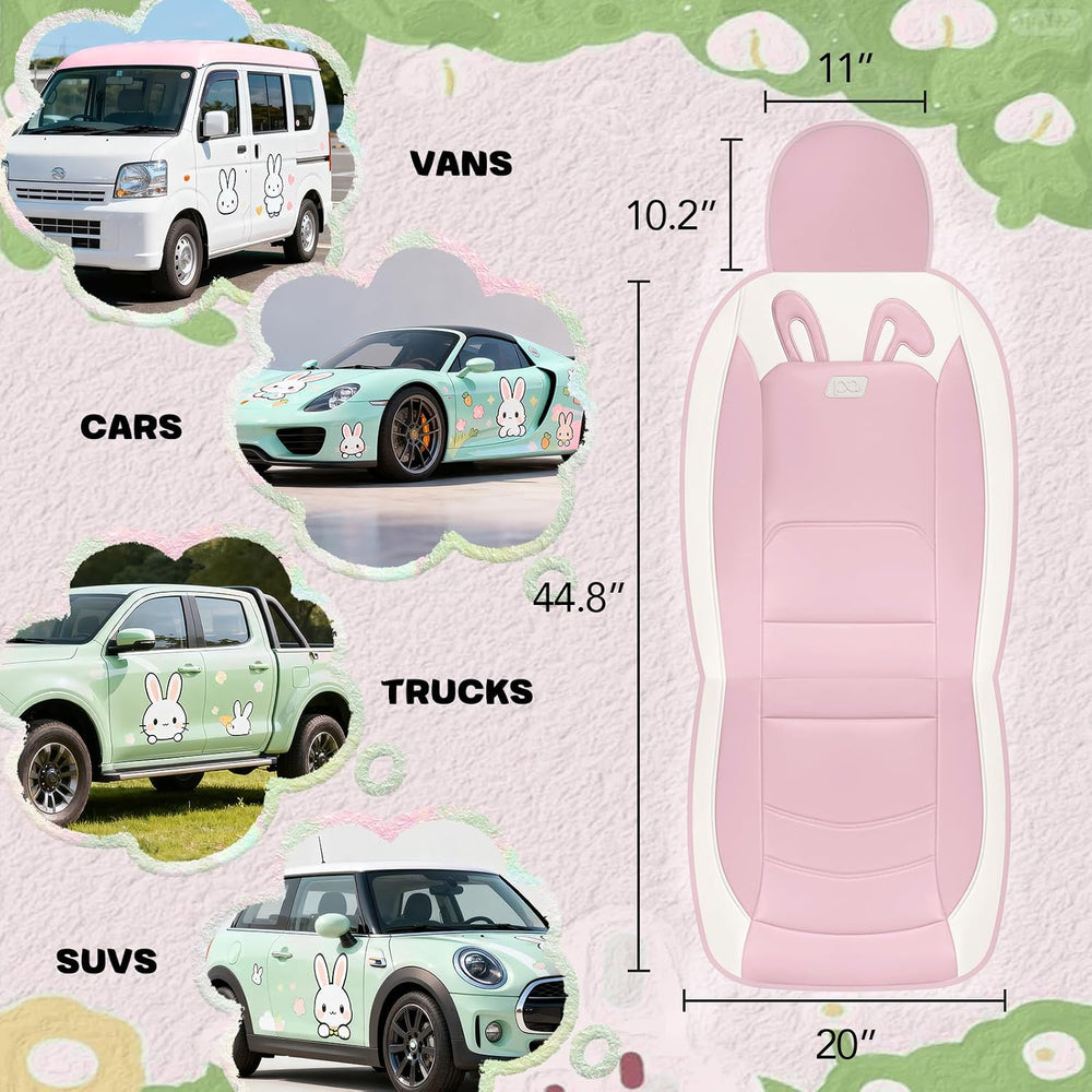 PIC AUTO Car Seat Covers, Cute Rabbit Premium Pink Leather Seat Covers, Unive...